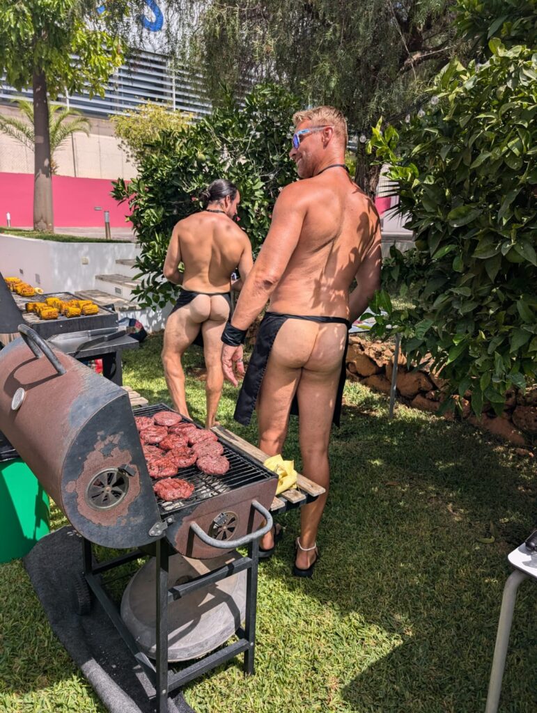 cheeky butler making bbq for a hen party in marbella 